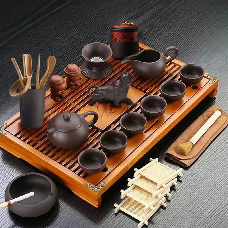 KŌHI-Home Yixing Ceramic Kung Fu Tea Set (27-Piece) – Chinese Tea Ceremony Set with Solid Wood Tea Tray