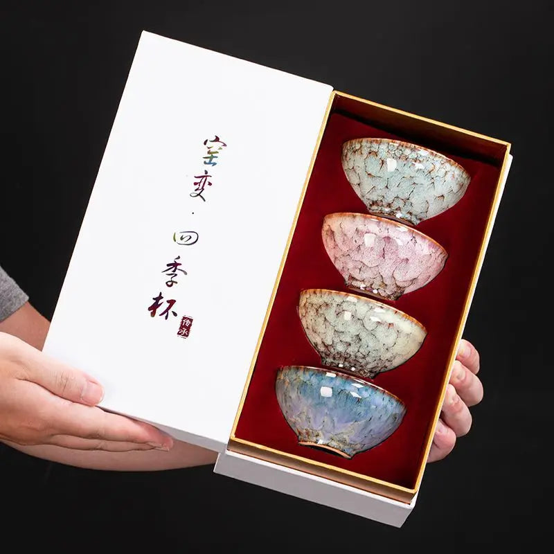 KŌHI-Home Four Seasons Kiln-Transformed Ceramic Tea Cups – Gift Set of 4