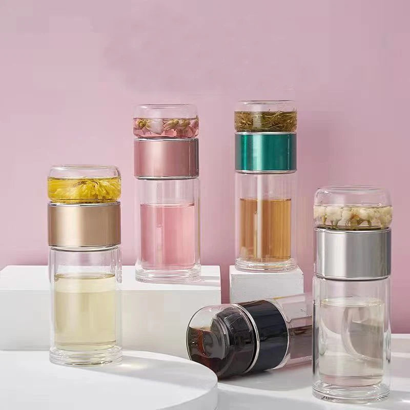 KŌHI-Home Double-Wall Glass Tea Bottle with Infuser