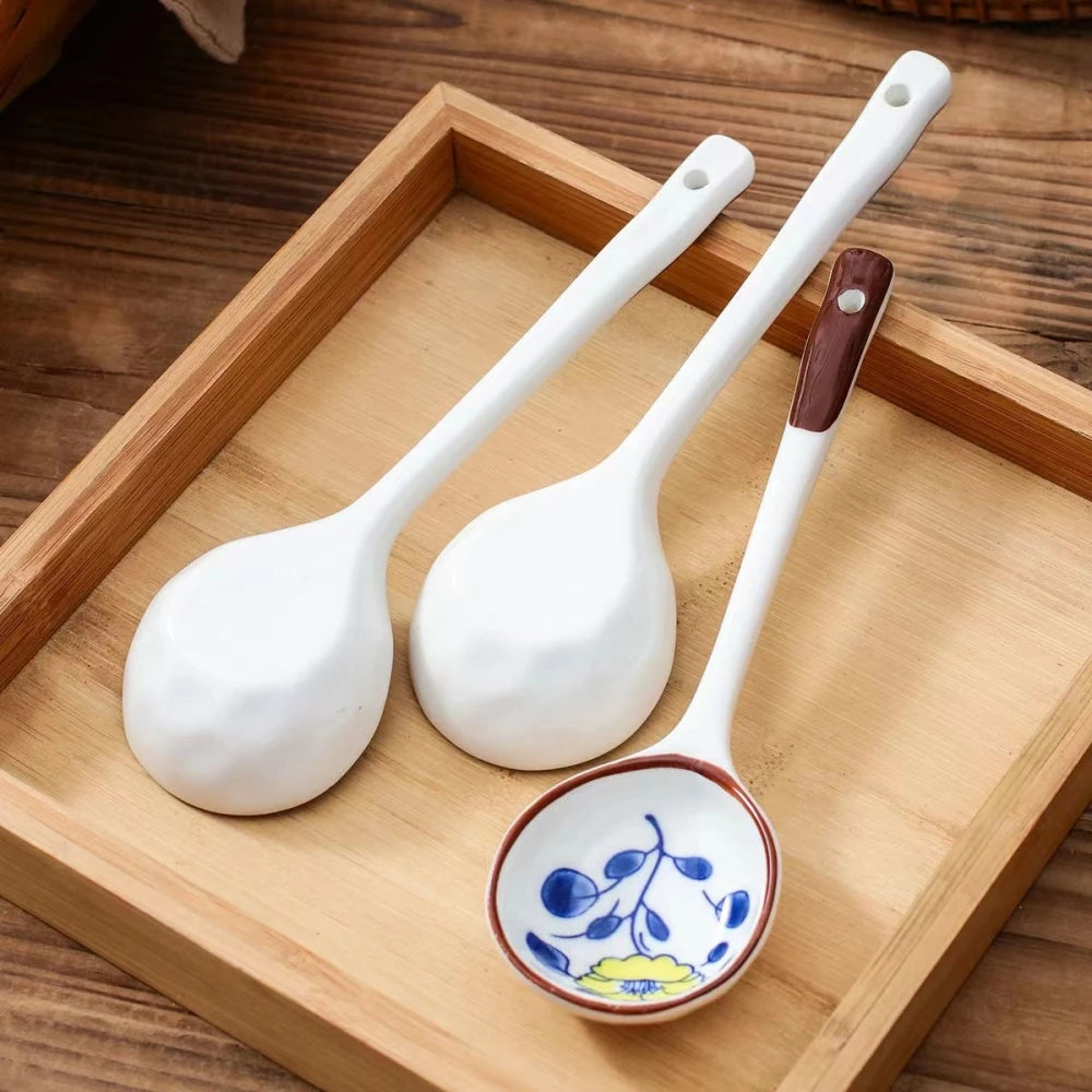 KŌHI-Home Hand-Painted Ceramic Spoon Set – Long-Handled Dessert & Tea Spoons (Gift Boxed)