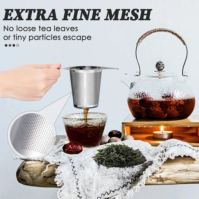 KŌHI-Home Stainless Steel Tea Infuser – Fine Mesh Strainer with Double Handles for Loose Leaf Tea