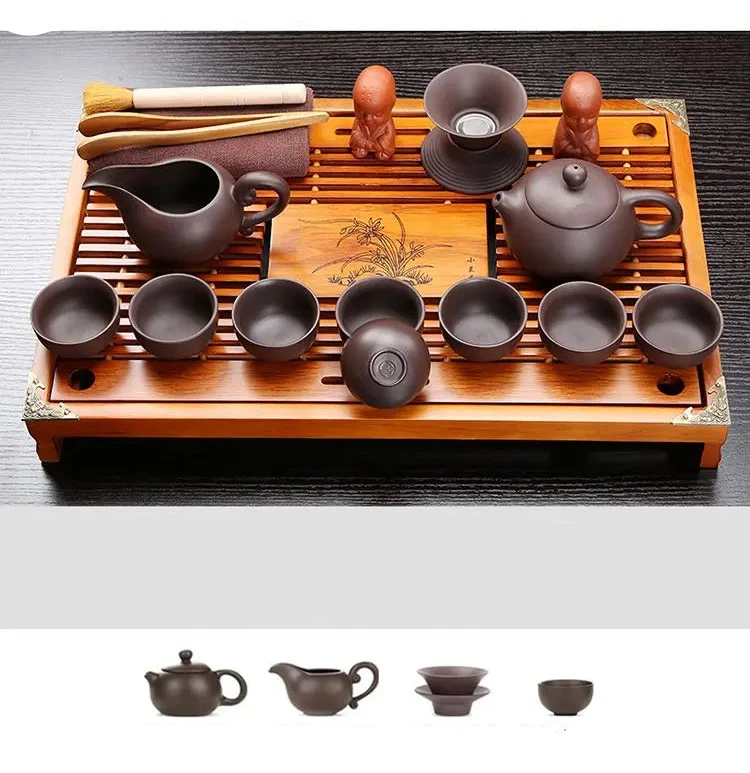 KŌHI-Home Yixing Ceramic Kung Fu Tea Set (27-Piece) – Chinese Tea Ceremony Set with Solid Wood Tea Tray