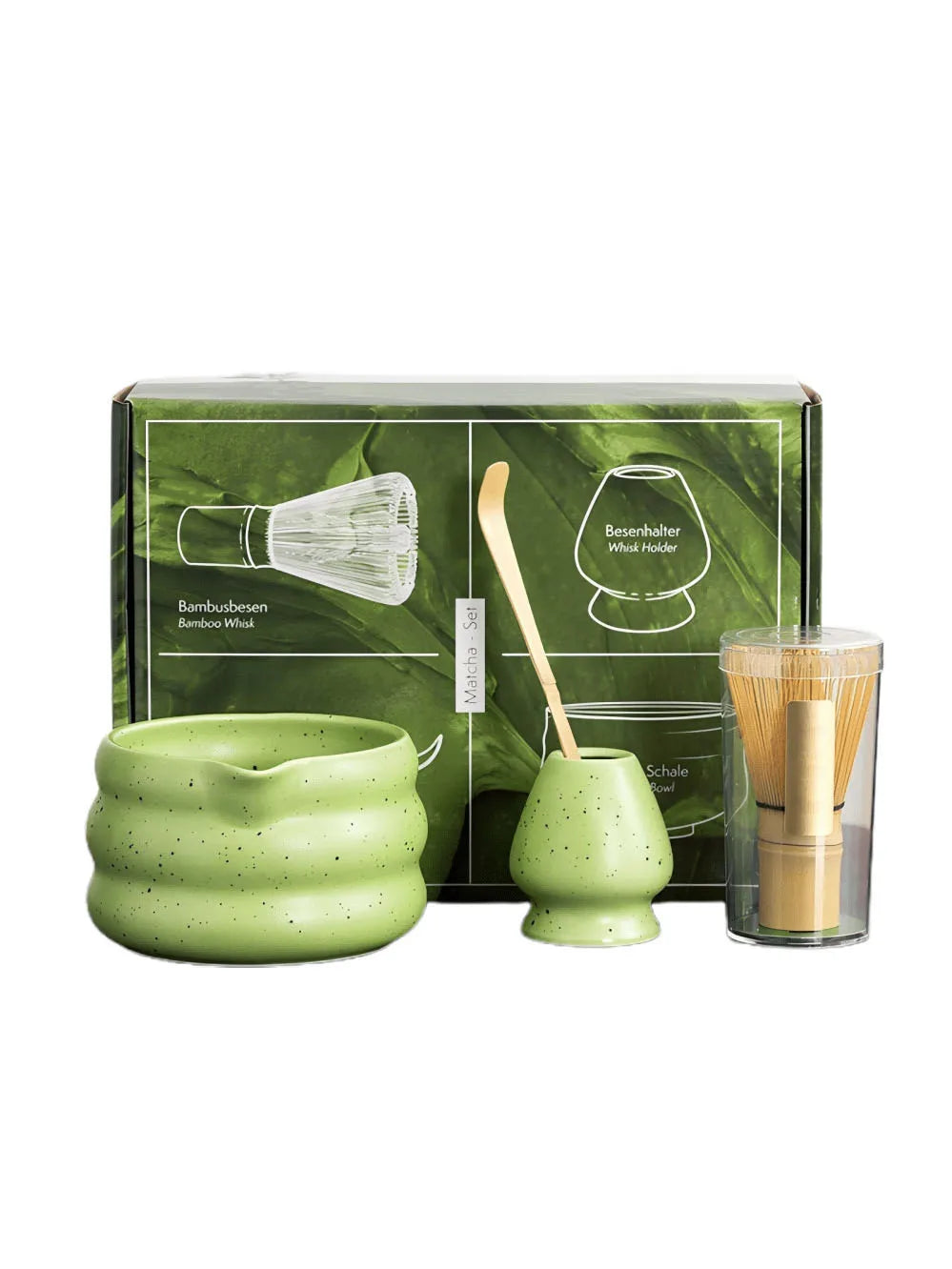 KŌHI-Home Japanese Matcha Set (4-Piece) – Porcelain Matcha Bowl & Whisk Stand