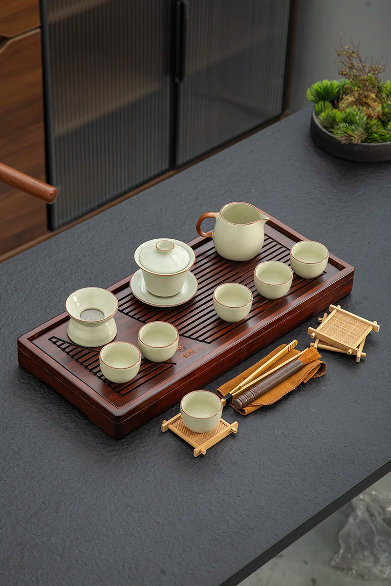 KŌHI-Home Yixing Ceramic Kung Fu Tea Set (27-Piece) – Chinese Tea Ceremony Set with Solid Wood Tea Tray
