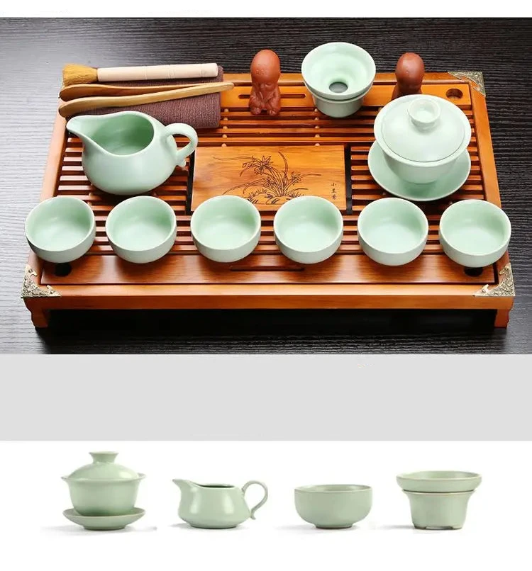 KŌHI-Home Yixing Ceramic Kung Fu Tea Set (27-Piece) – Chinese Tea Ceremony Set with Solid Wood Tea Tray