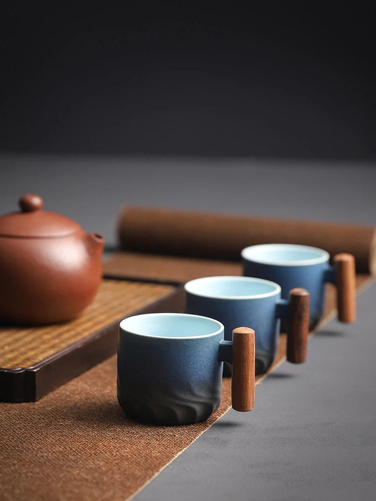 KŌHI-Home 6-Piece Ceramic Espresso Cup Set with Wooden Handle