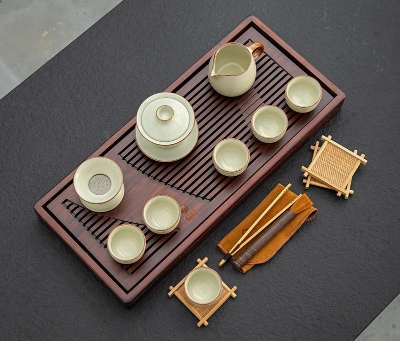 KŌHI-Home Yixing Ceramic Kung Fu Tea Set (27-Piece) – Chinese Tea Ceremony Set with Solid Wood Tea Tray