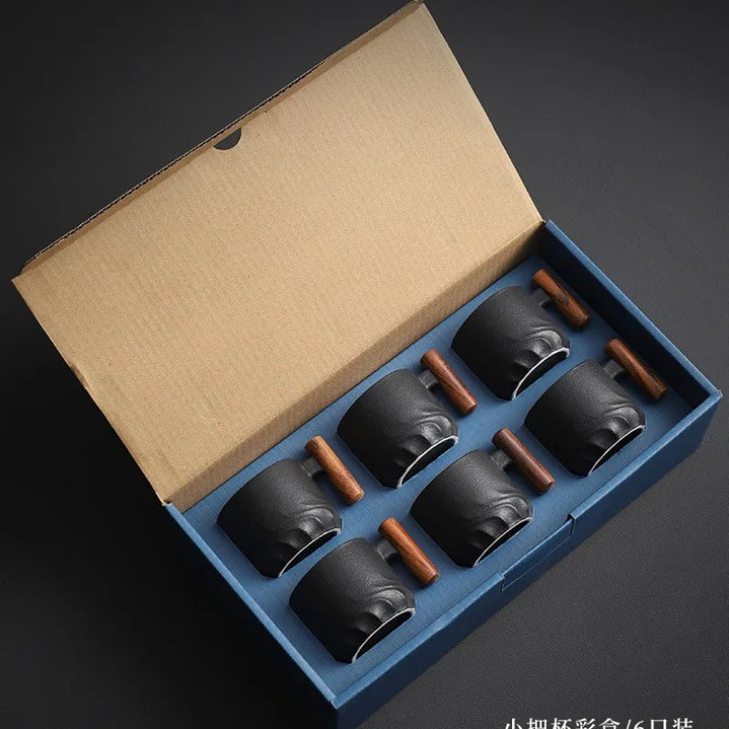 KŌHI-Home 6-Piece Ceramic Espresso Cup Set with Wooden Handle