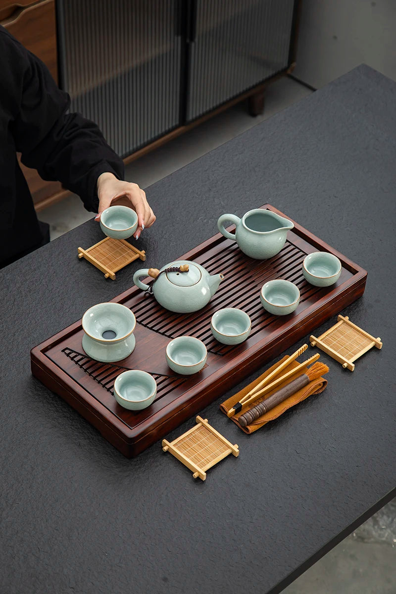 KŌHI-Home Yixing Ceramic Kung Fu Tea Set (27-Piece) – Chinese Tea Ceremony Set with Solid Wood Tea Tray