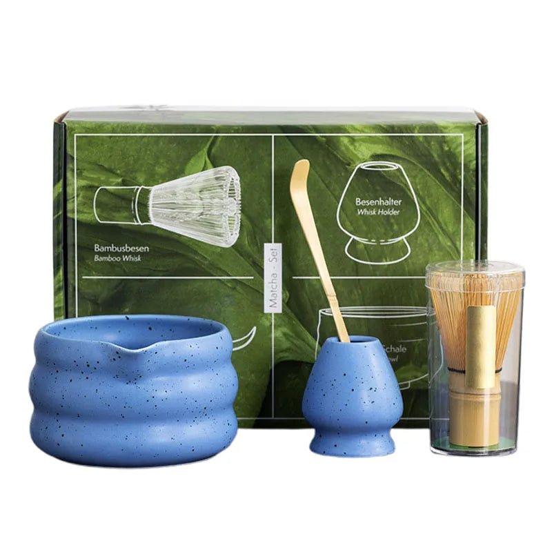 KŌHI-Home Japanese Matcha Set (4-Piece) – Porcelain Matcha Bowl & Whisk Stand
