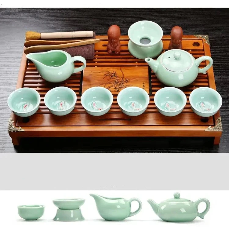 KŌHI-Home Yixing Ceramic Kung Fu Tea Set (27-Piece) – Chinese Tea Ceremony Set with Solid Wood Tea Tray