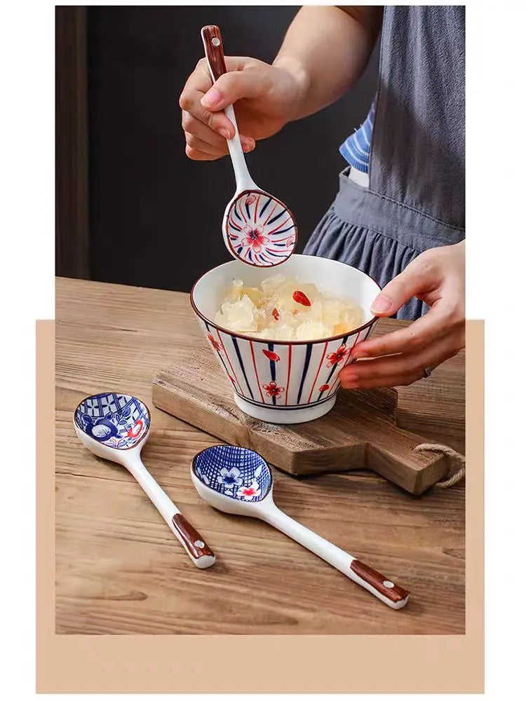 KŌHI-Home Hand-Painted Ceramic Spoon Set – Long-Handled Dessert & Tea Spoons (Gift Boxed)