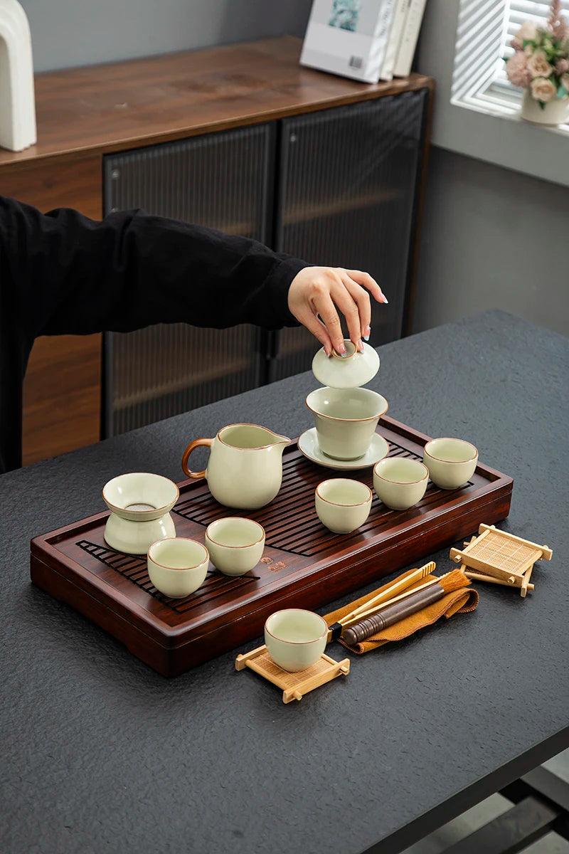 KŌHI-Home Yixing Ceramic Kung Fu Tea Set (27-Piece) – Chinese Tea Ceremony Set with Solid Wood Tea Tray