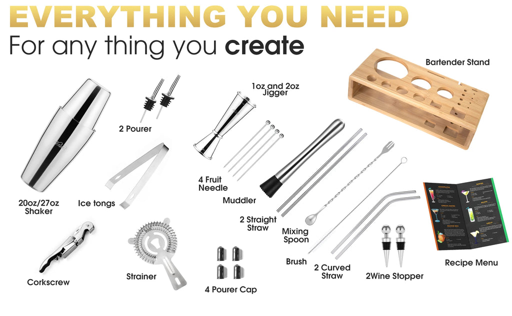 KŌHI-Home Mixology Bartender Kit (25-Piece) – Cocktail Shaker & Japanese-Style Jigger Set