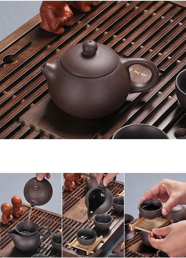 KŌHI-Home Yixing Ceramic Kung Fu Tea Set (27-Piece) – Chinese Tea Ceremony Set with Solid Wood Tea Tray