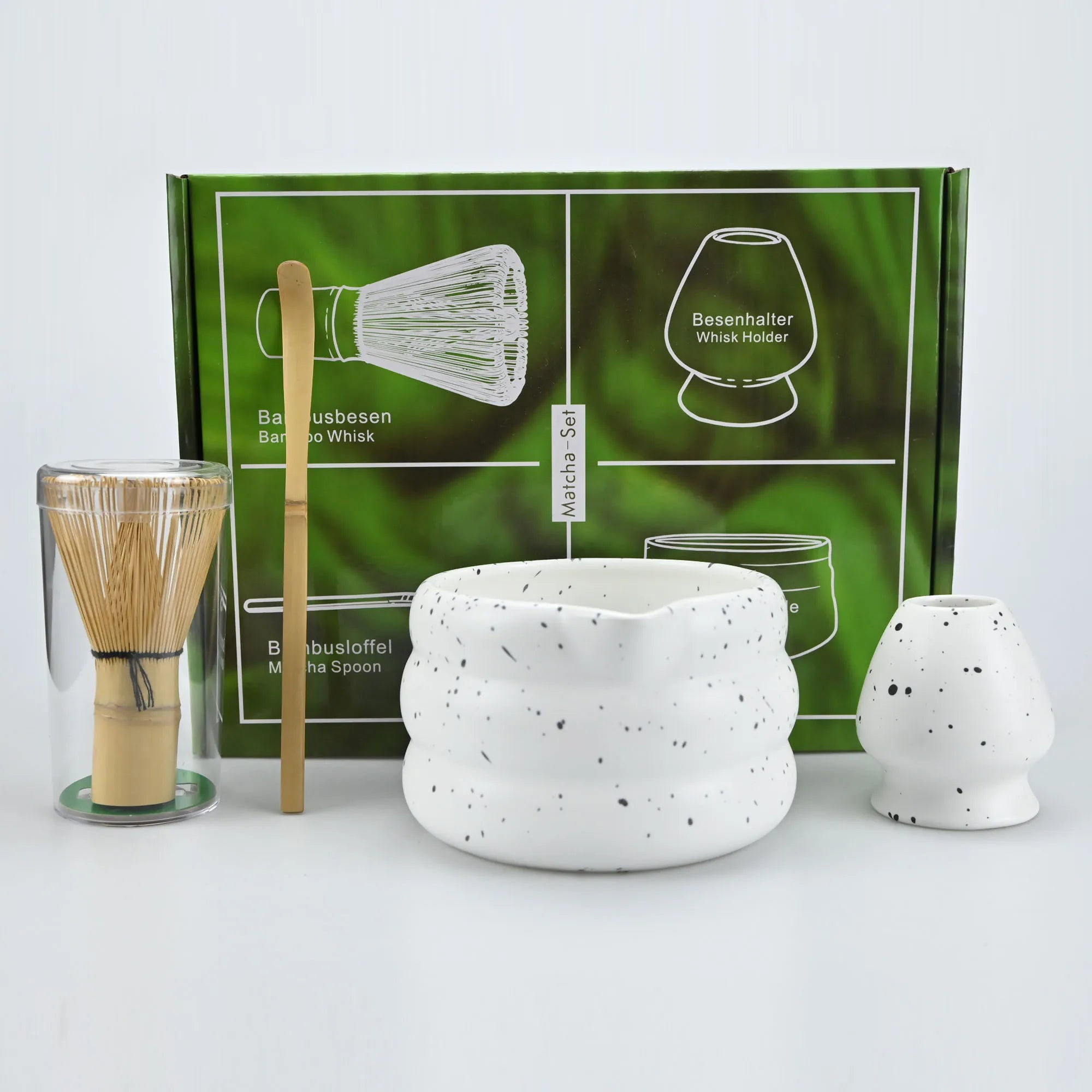 KŌHI-Home Japanese Matcha Set (4-Piece) – Porcelain Matcha Bowl & Whisk Stand