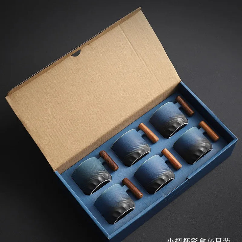 KŌHI-Home 6-Piece Ceramic Espresso Cup Set with Wooden Handle