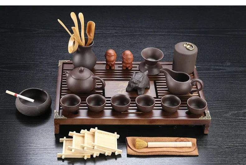 KŌHI-Home Yixing Ceramic Kung Fu Tea Set (27-Piece) – Chinese Tea Ceremony Set with Solid Wood Tea Tray