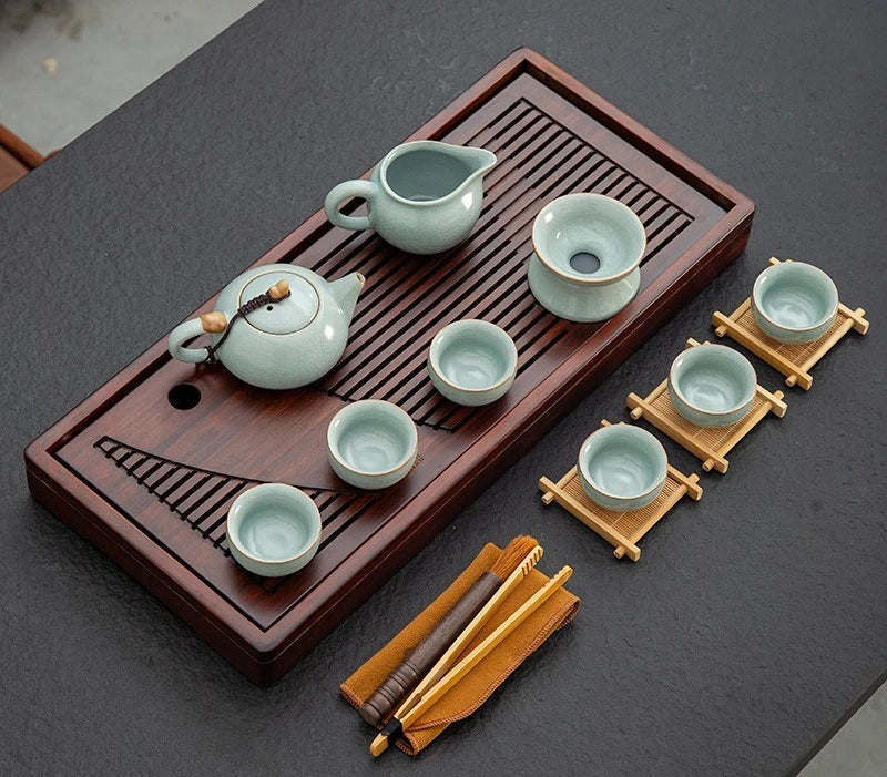 KŌHI-Home Yixing Ceramic Kung Fu Tea Set (27-Piece) – Chinese Tea Ceremony Set with Solid Wood Tea Tray
